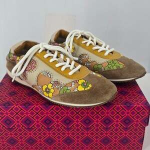 Tory Burch Serif Printed Sneaker Rust Wallpaper Floral Dulce de Leche Size 6